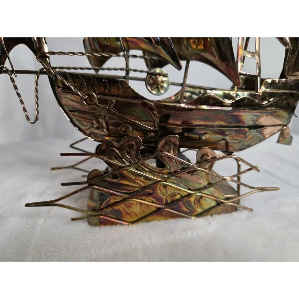 Vintage Copper Plated Ship With Rocking Motion & 